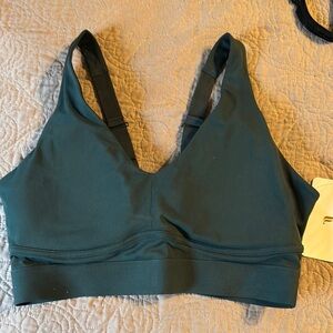 Fabletics Green Sports Bra with Wide Straps and Seamless Design